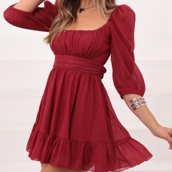 Lucy in the Sky Neia Ruffle Dress Burgundy - Picture 1 of 3